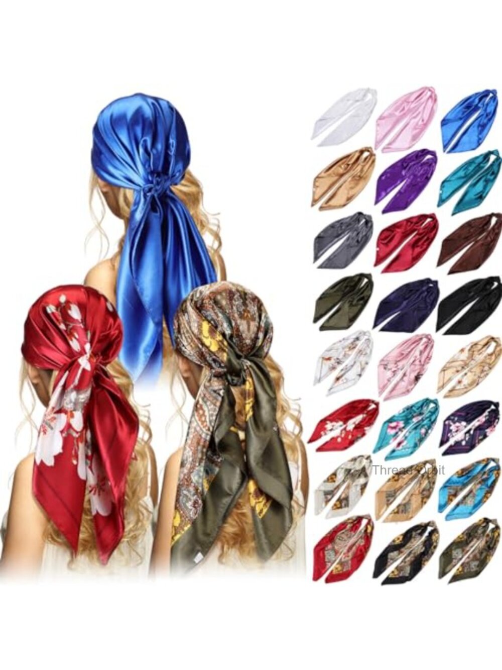 Silk Like Polyester Head Scarves Set 35 Inch Large Square Satin Hair Wrap
